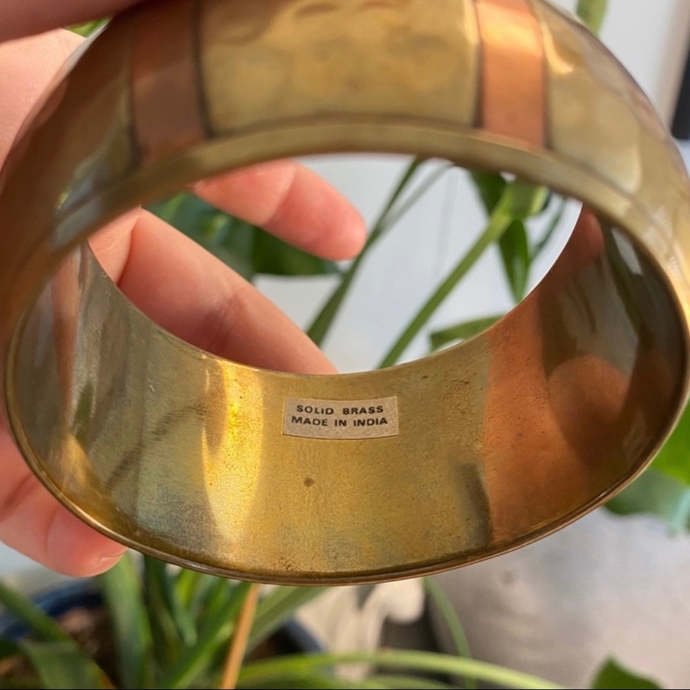 Solid Brass & Copper Bangle - Hammered Metal Indi… - image 2